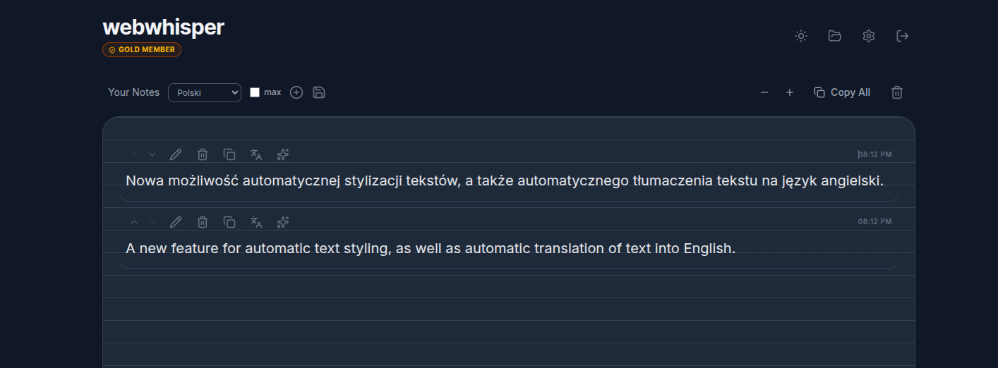 Tłumaczenie tekstu na język angielski w WebWhisper.net/szeptucha.net
